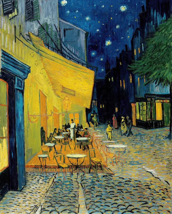 Café Terrace at Night (1888) by Vincent van Gogh, restored fine-art print